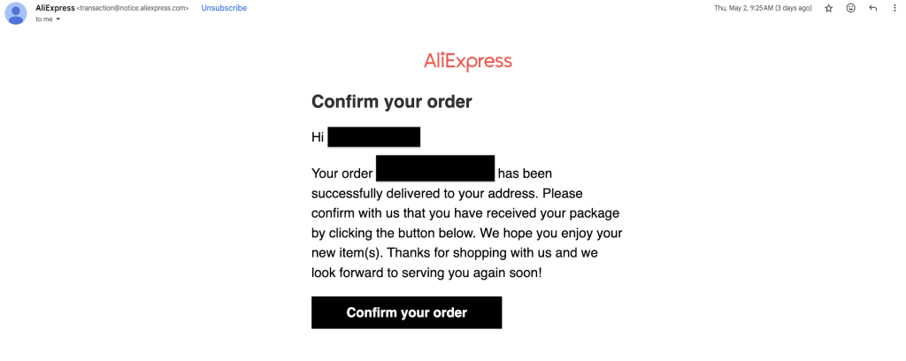 Example How AliExpress Combines Email and Text Messages