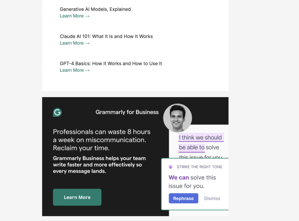 example of attached posts in Grammarly's newsletter