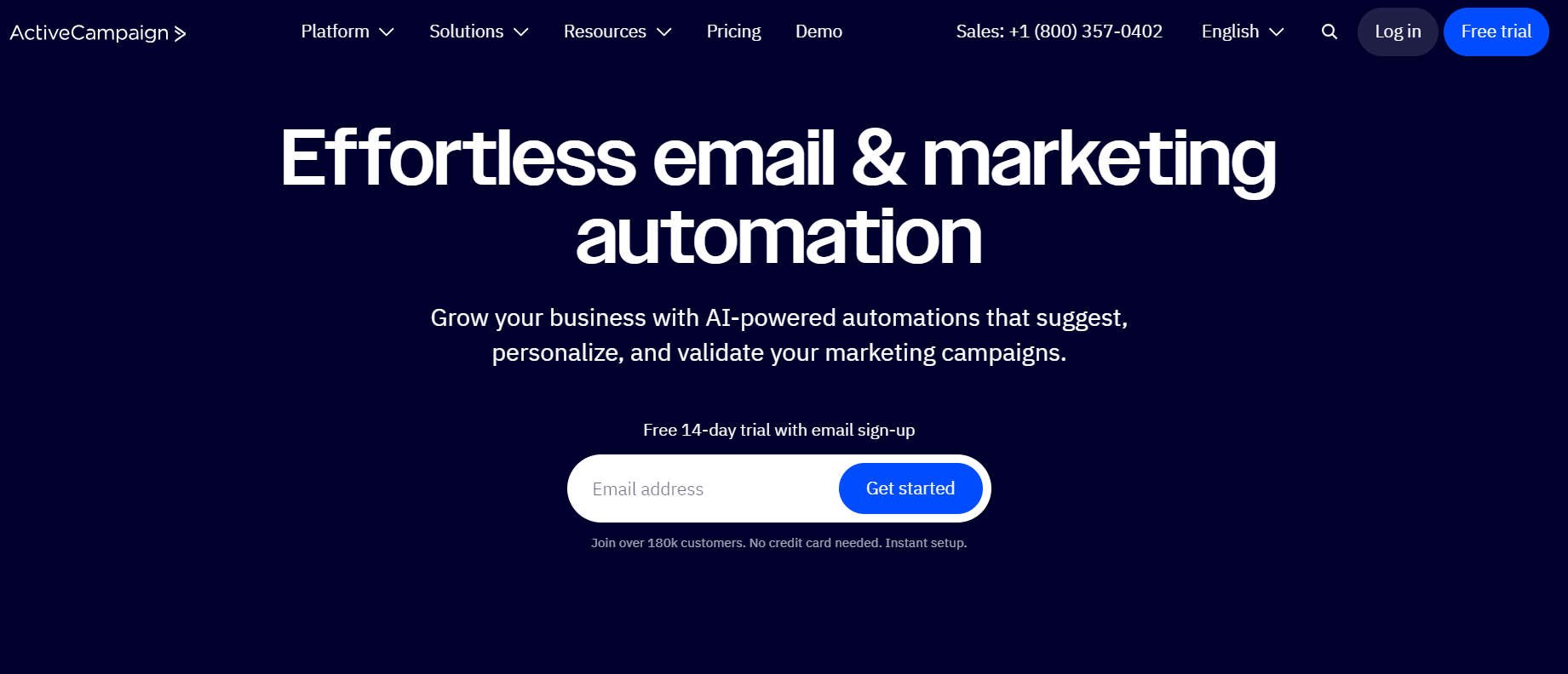ActiveCampaign homepage