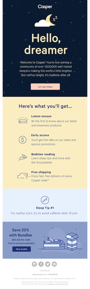 Casper email that promotes a community