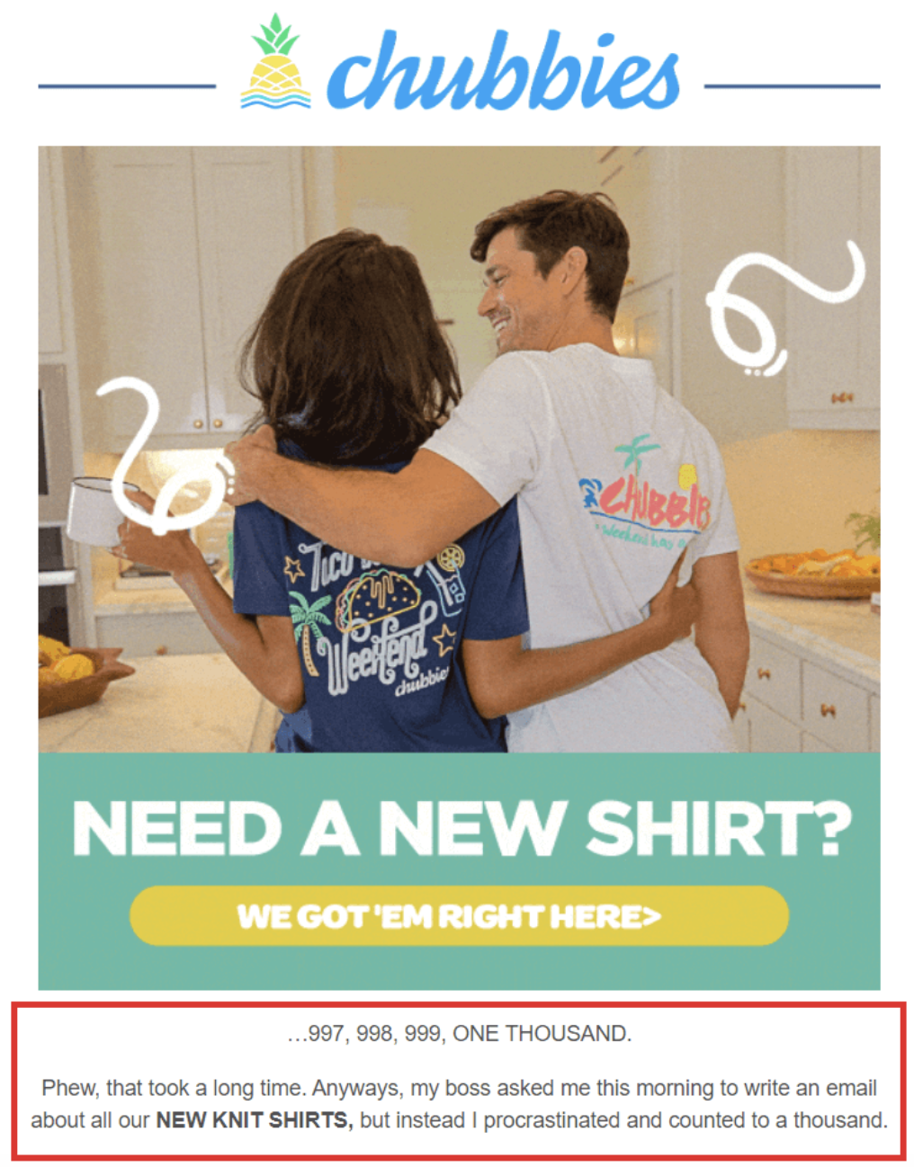 Screenshot of Chubbies' humorous email