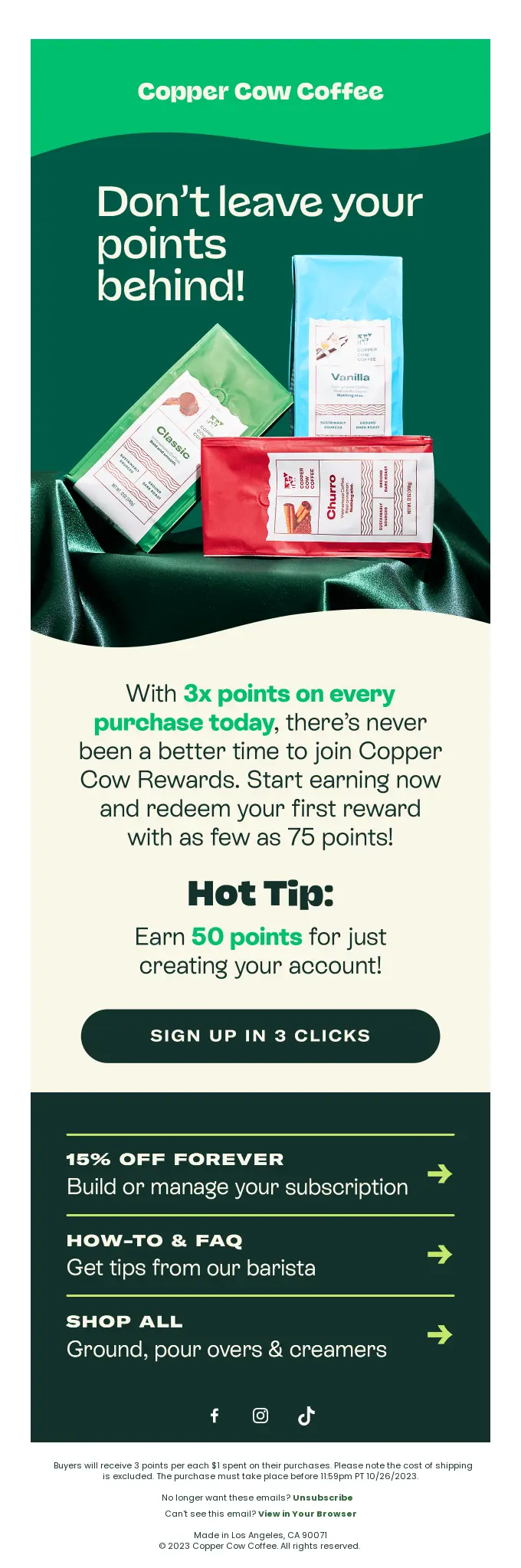 Copper Cow Coffee eye-catching email design