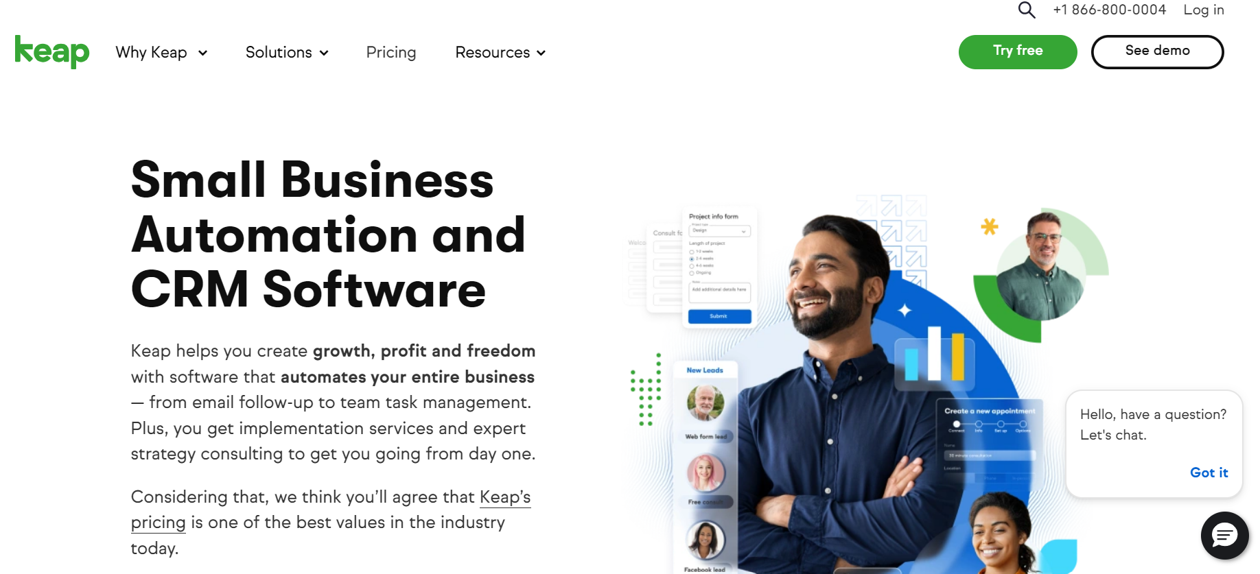 Keap homepage