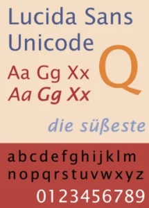 Lucida Sans font sample: letters and numbers