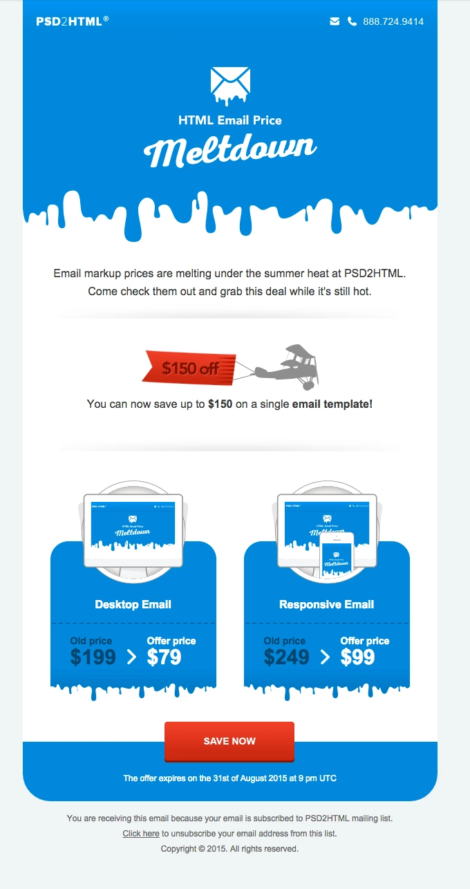 Meltdown email that combines text with graphics while promoting a discount