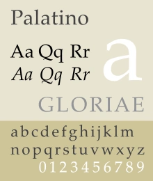 Palatino font sample: letters and numbers