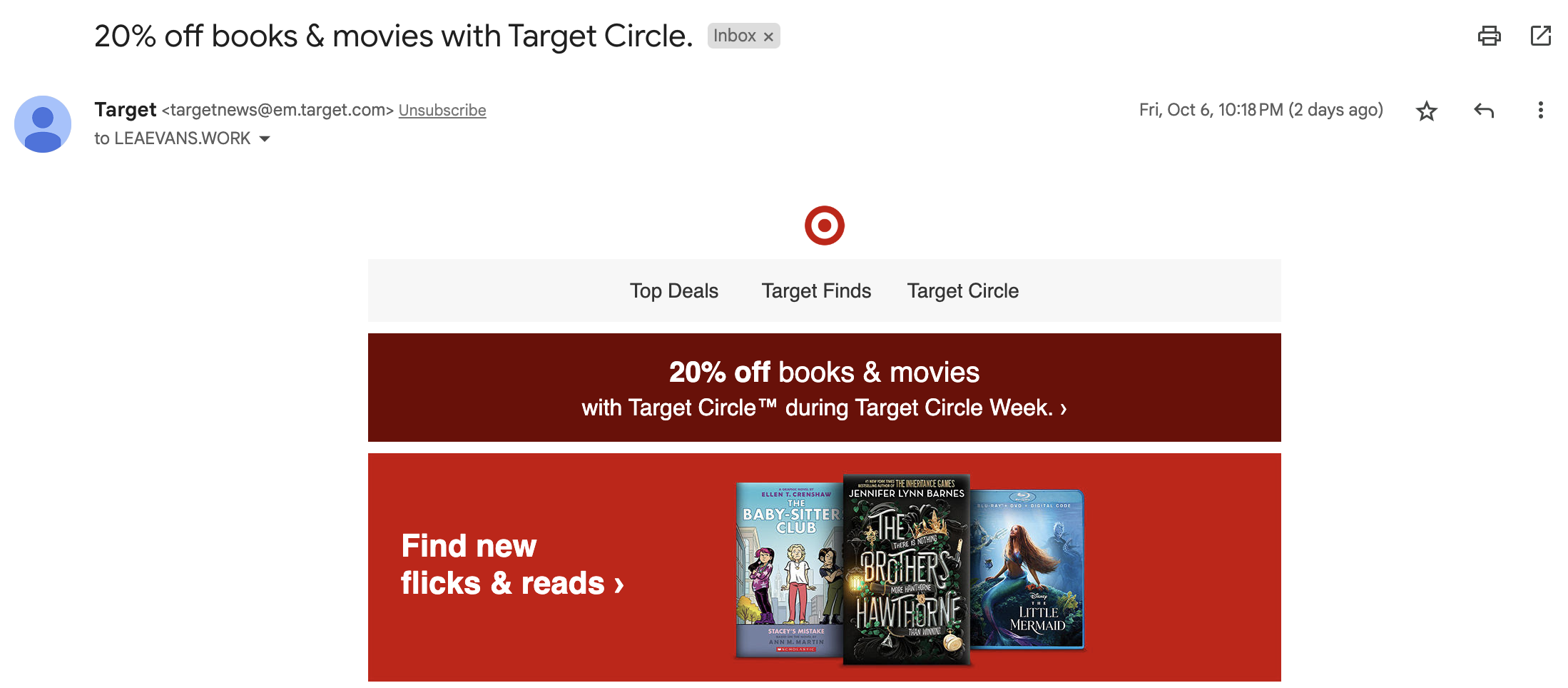 Screenshot of Target email