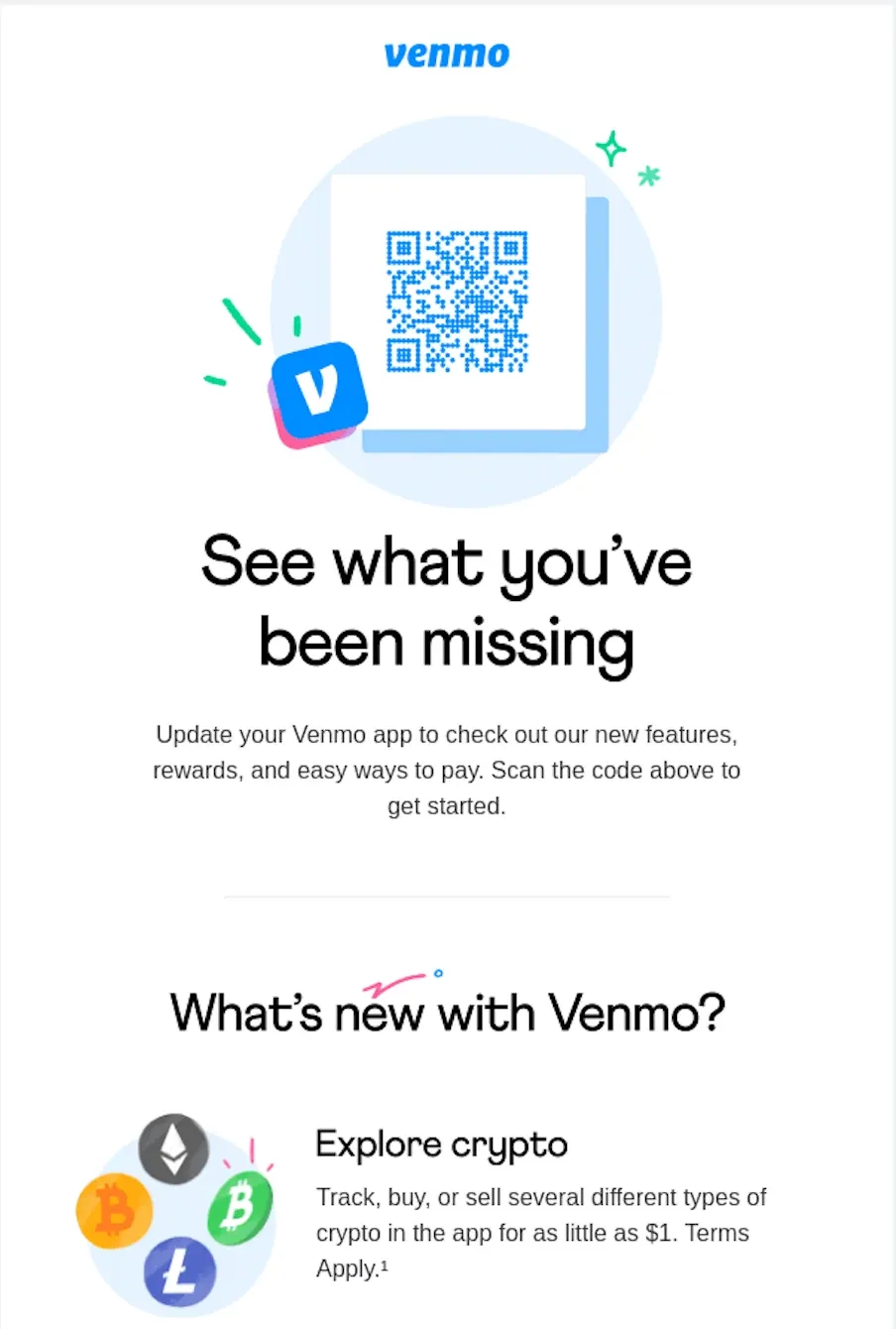  Venmo email that encourages an app update