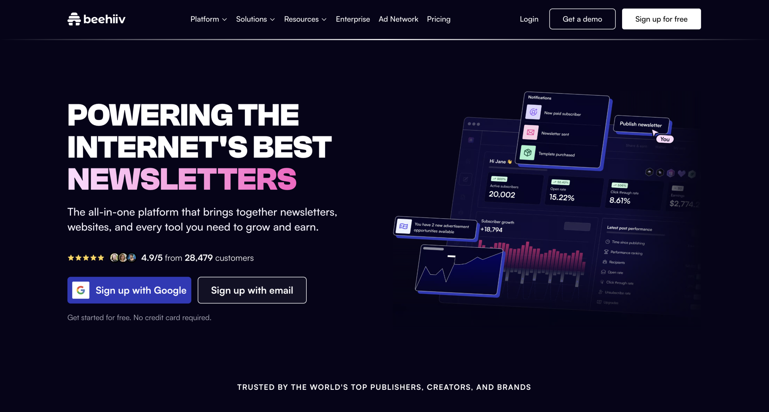 Beehiiv homepage