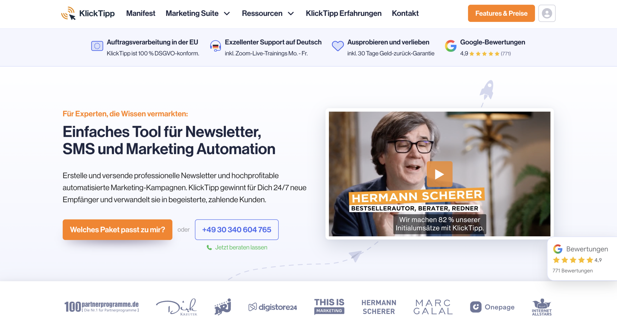 KlickTipp homepage
