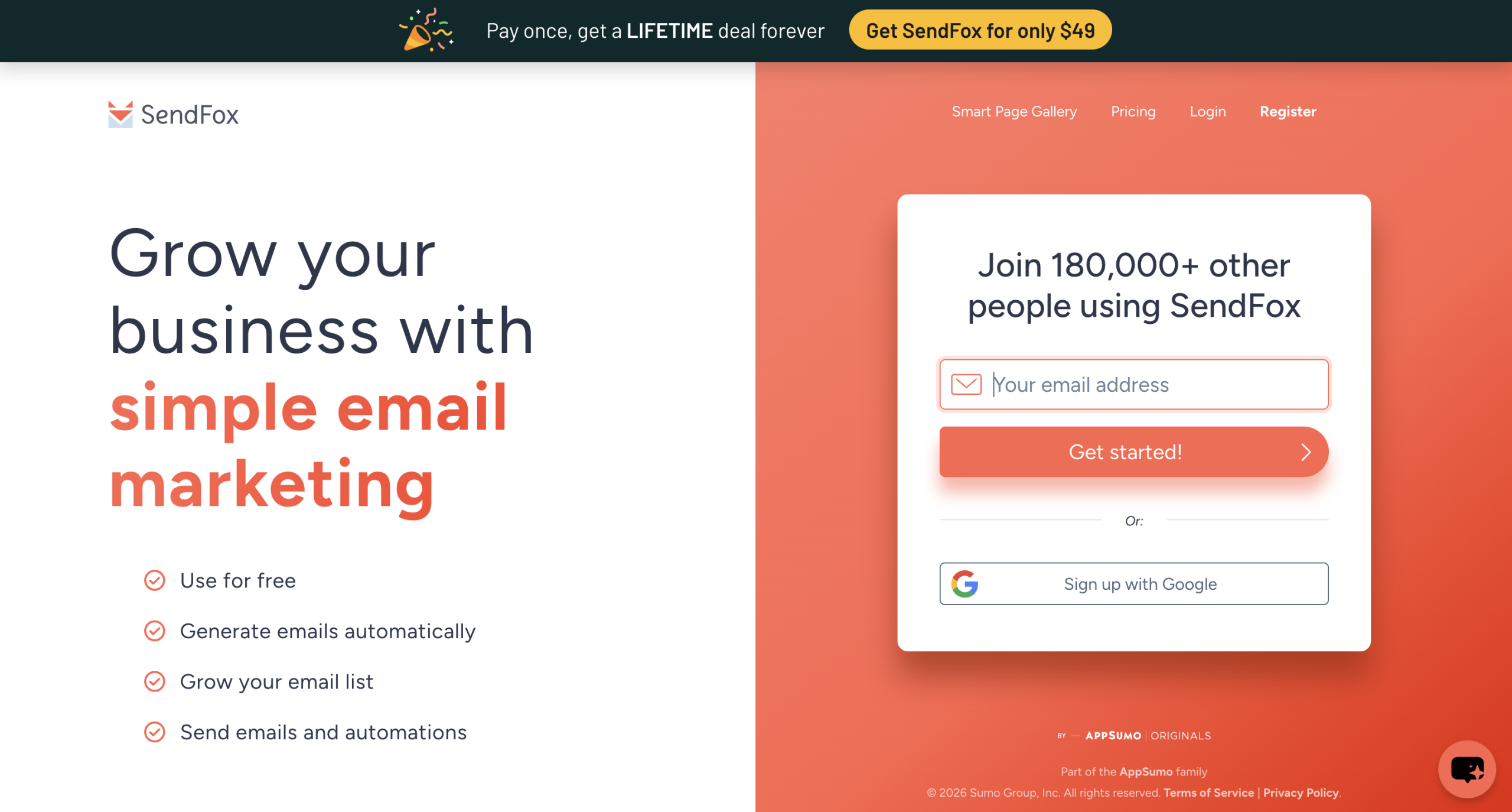 Sendfox homepage