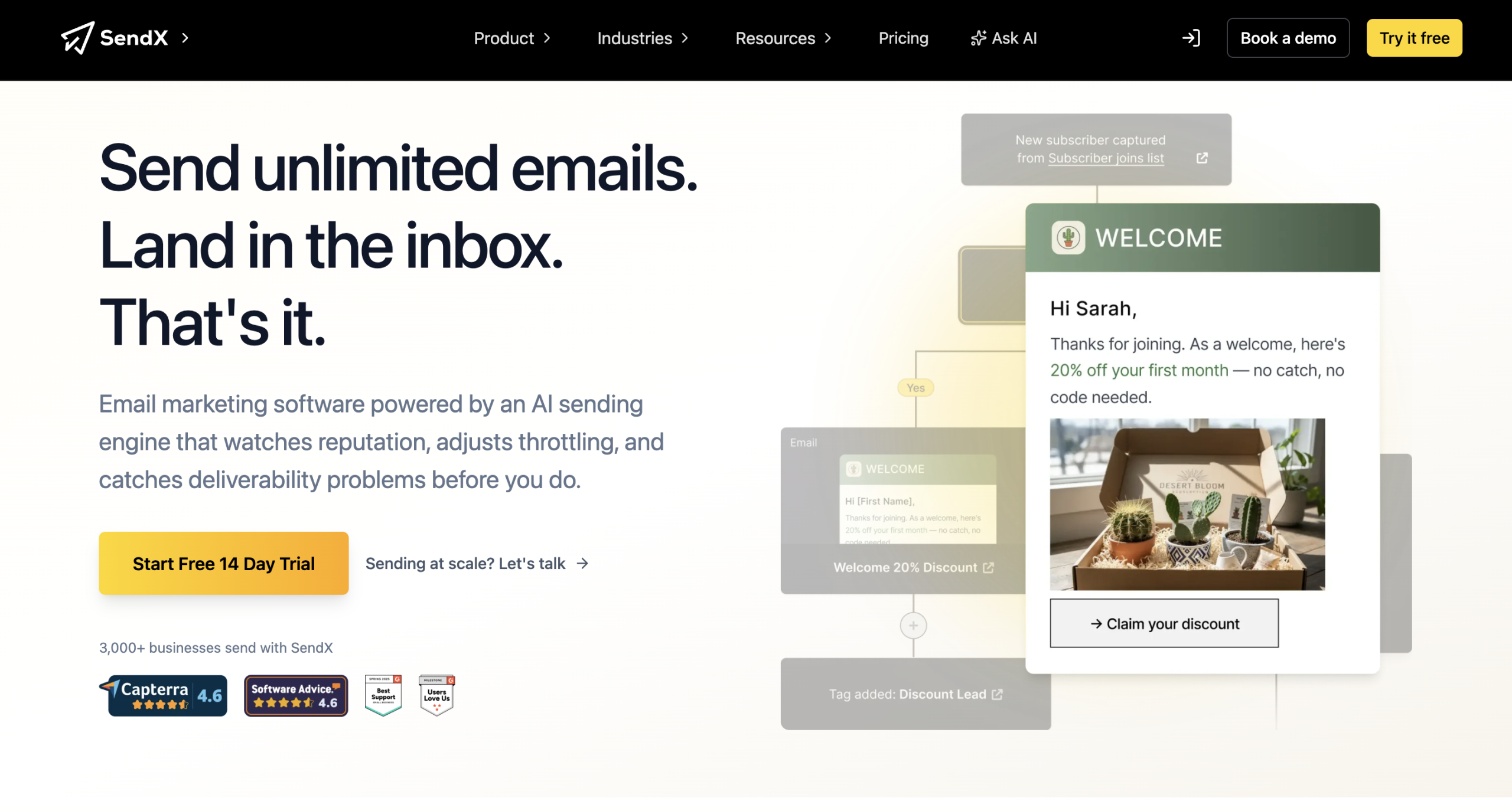 SendX homepage