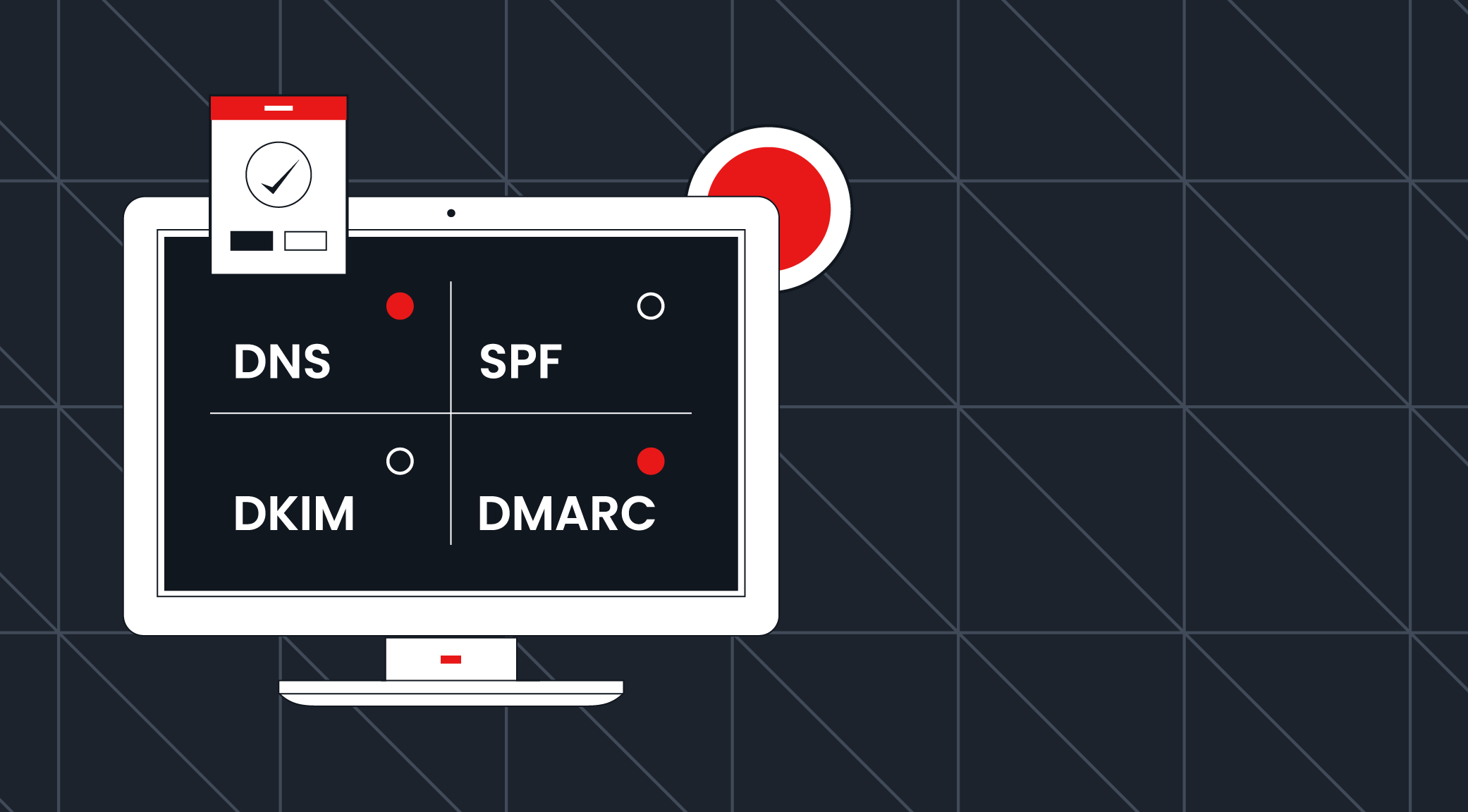 An abstract representation of an email warm-up platform with SPF, DKIM & DMARC checks