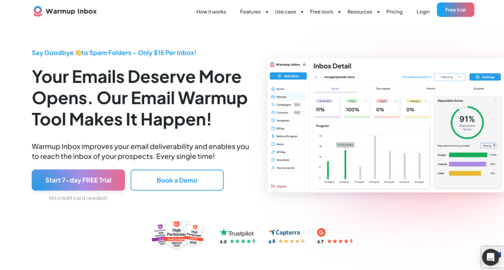 Warmup Inbox — email deliverability score warm-up platform