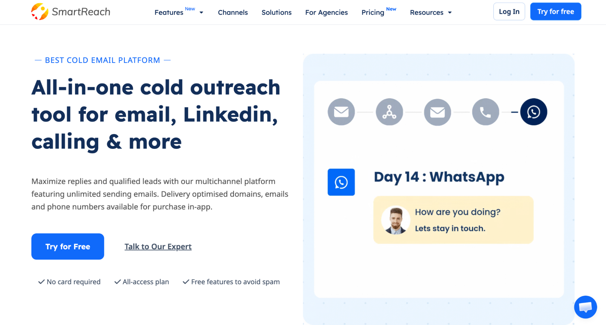 SmartReach unified dashboard β cold email sequences and warm-up running in the same account